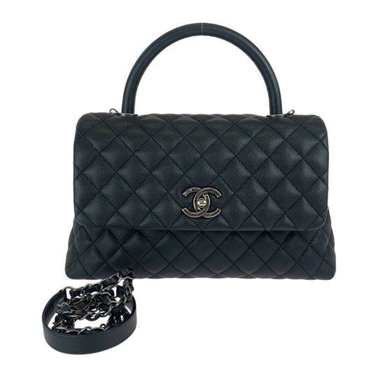 CHANEL Handbag Caviar skin black Handbag Shoulder Bag COCO Mark Coco Handle 29 Large Women Used Authentic