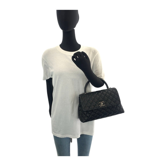 CHANEL Handbag Caviar skin black Handbag Shoulder Bag COCO Mark Coco Handle 29 Large Women Used Authentic