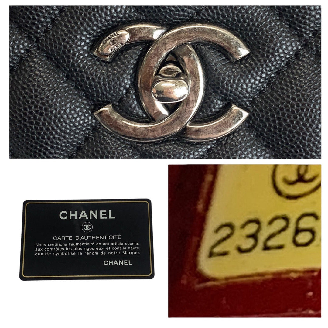 CHANEL Handbag Caviar skin black Handbag Shoulder Bag COCO Mark Coco Handle 29 Large Women Used Authentic