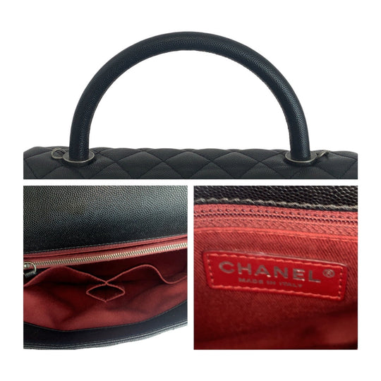 CHANEL Handbag Caviar skin black Handbag Shoulder Bag COCO Mark Coco Handle 29 Large Women Used Authentic