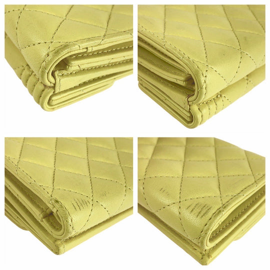 CHANEL Tri-fold wallet lambskin yellow Folding wallet Compact wallet Boy chanel Women Used Authentic