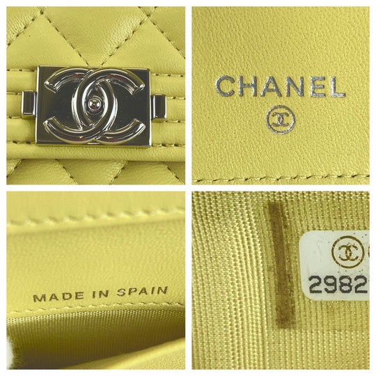 CHANEL Tri-fold wallet lambskin yellow Folding wallet Compact wallet Boy chanel Women Used Authentic