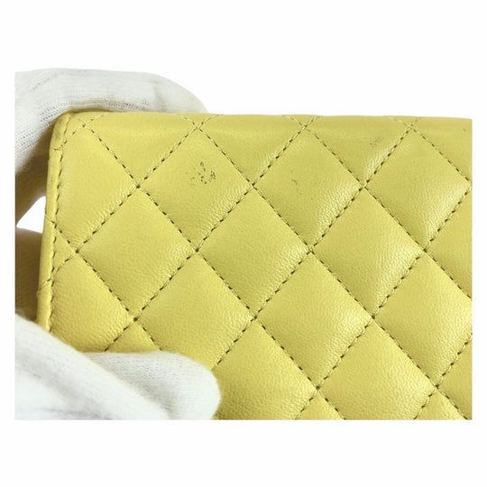 CHANEL Tri-fold wallet lambskin yellow Folding wallet Compact wallet Boy chanel Women Used Authentic