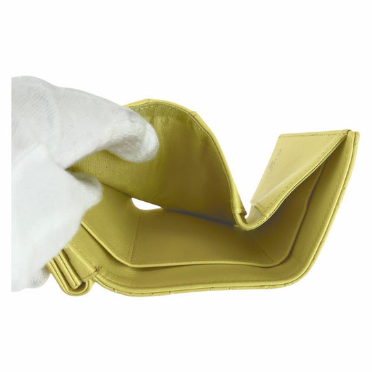 CHANEL Tri-fold wallet lambskin yellow Folding wallet Compact wallet Boy chanel Women Used Authentic