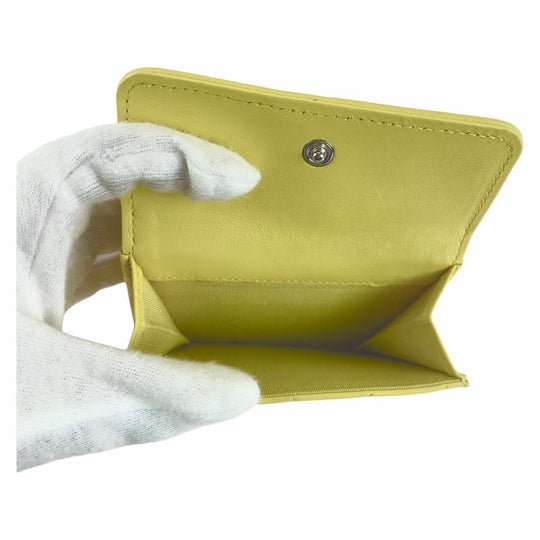 CHANEL Tri-fold wallet lambskin yellow Folding wallet Compact wallet Boy chanel Women Used Authentic