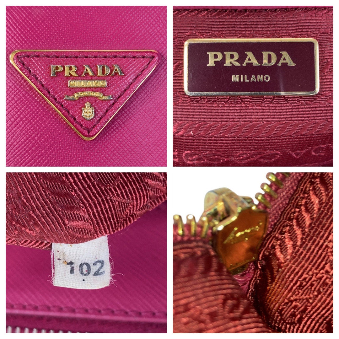 PRADA Tote Bag leather Pink Gold Metal Tote Bag handbag Saffiano Galleria Women Used Authentic