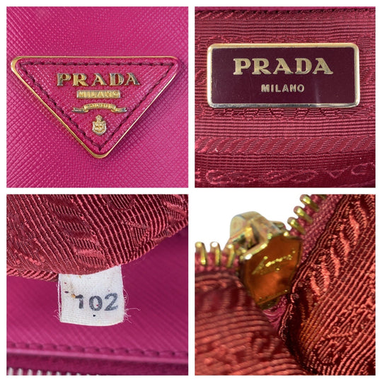 PRADA Tote Bag leather Pink Gold Metal Tote Bag handbag Saffiano Galleria Women Used Authentic