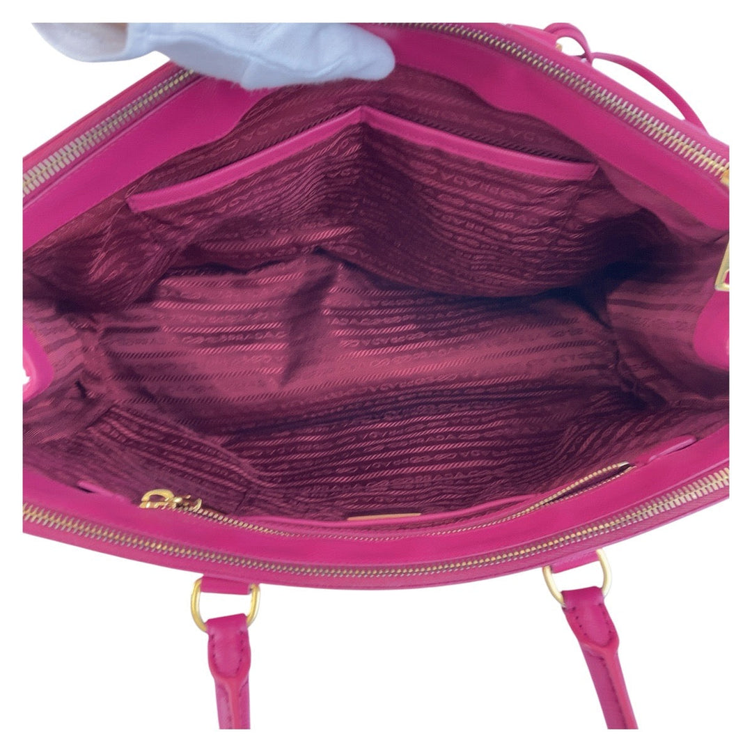 PRADA Tote Bag leather Pink Gold Metal Tote Bag handbag Saffiano Galleria Women Used Authentic