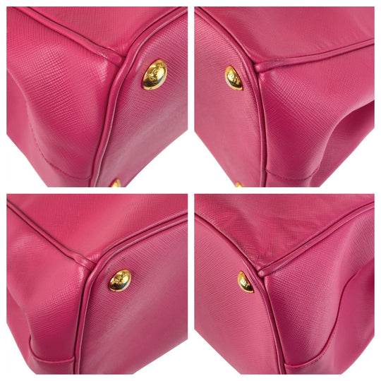 PRADA Tote Bag leather Pink Gold Metal Tote Bag handbag Saffiano Galleria Women Used Authentic