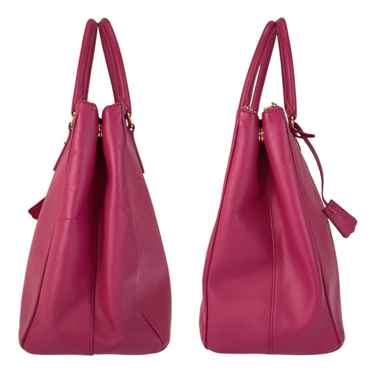 PRADA Tote Bag leather Pink Gold Metal Tote Bag handbag Saffiano Galleria Women Used Authentic