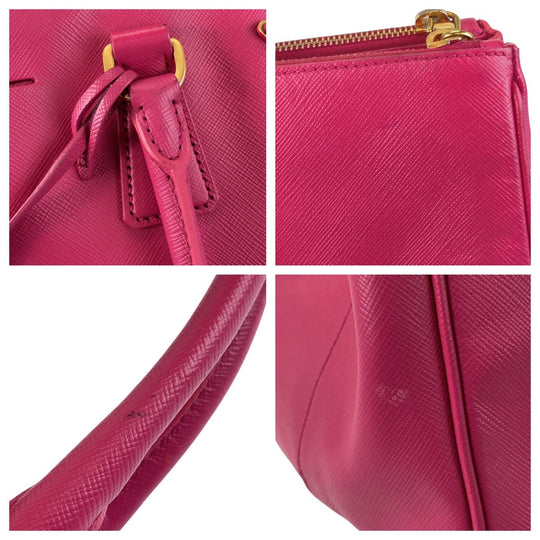PRADA Tote Bag leather Pink Gold Metal Tote Bag handbag Saffiano Galleria Women Used Authentic