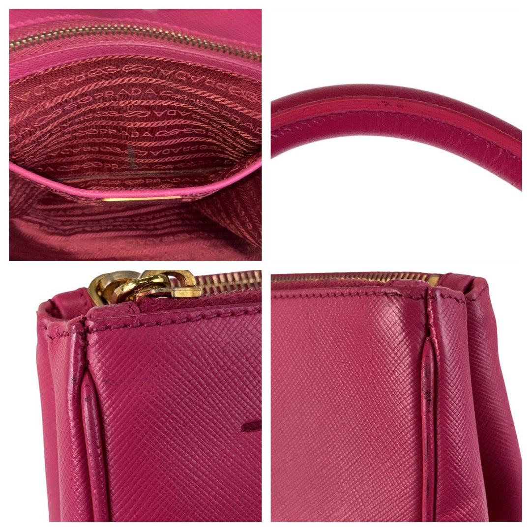 PRADA Tote Bag leather Pink Gold Metal Tote Bag handbag Saffiano Galleria Women Used Authentic