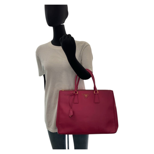 PRADA Tote Bag leather Pink Gold Metal Tote Bag handbag Saffiano Galleria Women Used Authentic