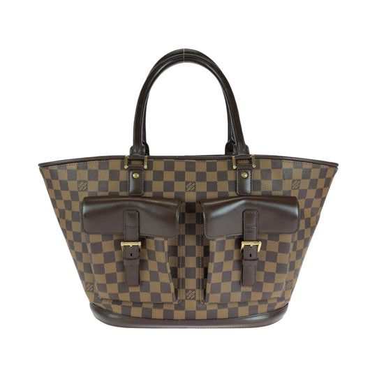 LOUIS VUITTON Tote Bag N51120 PVC Brown Gold Metal Tote Bag Shoulder Bag Damier Manosque GM Women Used Authentic