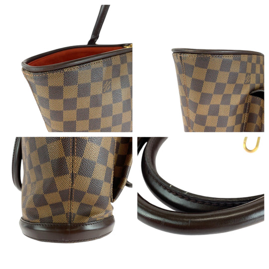 LOUIS VUITTON Tote Bag N51120 PVC Brown Gold Metal Tote Bag Shoulder Bag Damier Manosque GM Women Used Authentic