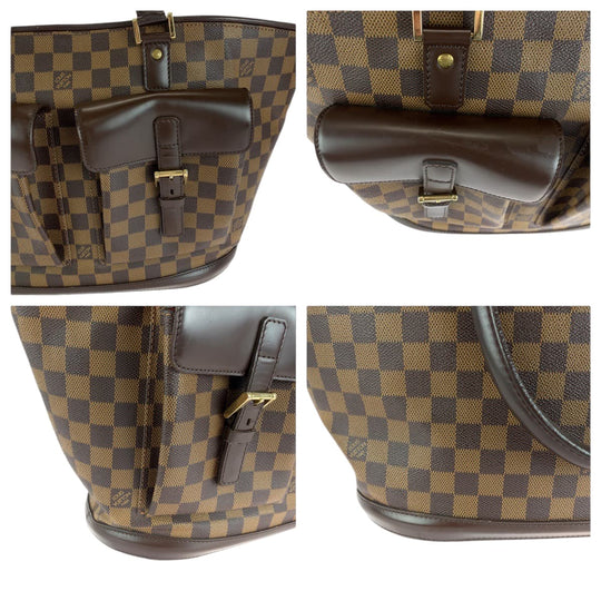 LOUIS VUITTON Tote Bag N51120 PVC Brown Gold Metal Tote Bag Shoulder Bag Damier Manosque GM Women Used Authentic