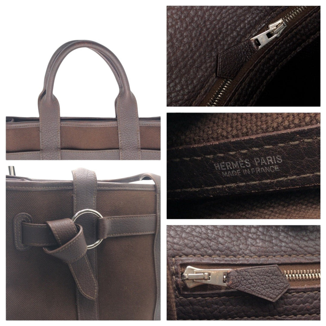 HERMES Tote Bag canvas Brown Tote Bag handbag Petite Centeur PM Women Used Authentic