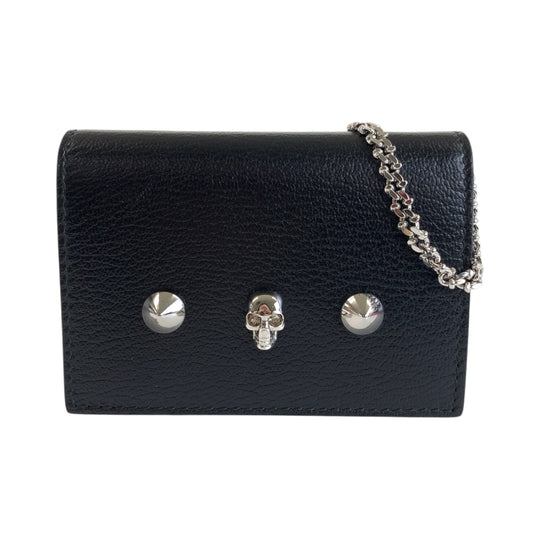 Alexander McQueen Shoulder Bag leather Black SilverMetal ChainShoulder Bag Coin case skull studs Women Used Authentic