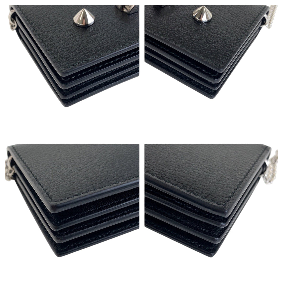 Alexander McQueen Shoulder Bag leather Black SilverMetal ChainShoulder Bag Coin case skull studs Women Used Authentic