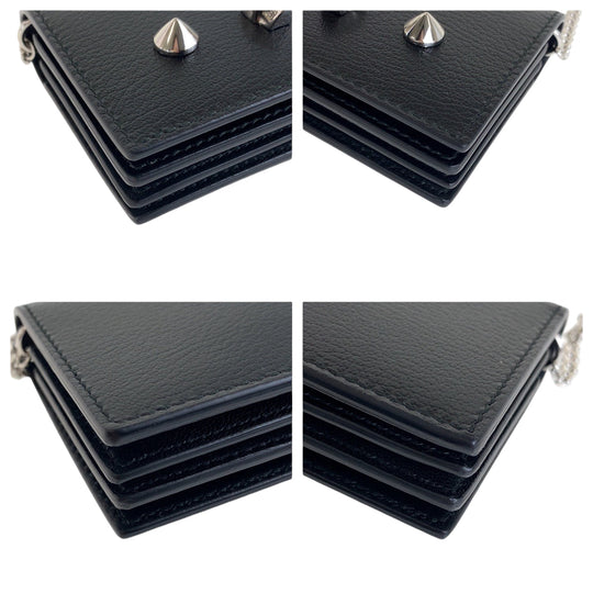 Alexander McQueen Shoulder Bag leather Black SilverMetal ChainShoulder Bag Coin case skull studs Women Used Authentic