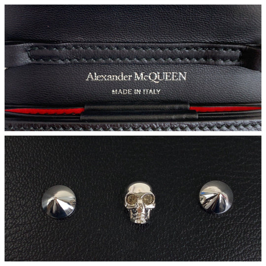 Alexander McQueen Shoulder Bag leather Black SilverMetal ChainShoulder Bag Coin case skull studs Women Used Authentic