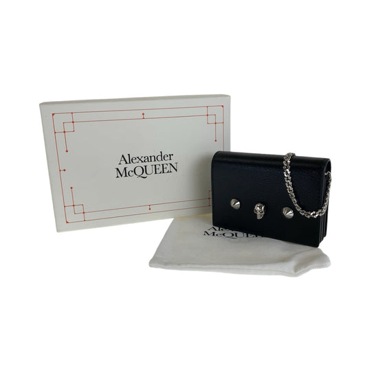 Alexander McQueen Shoulder Bag leather Black SilverMetal ChainShoulder Bag Coin case skull studs Women Used Authentic