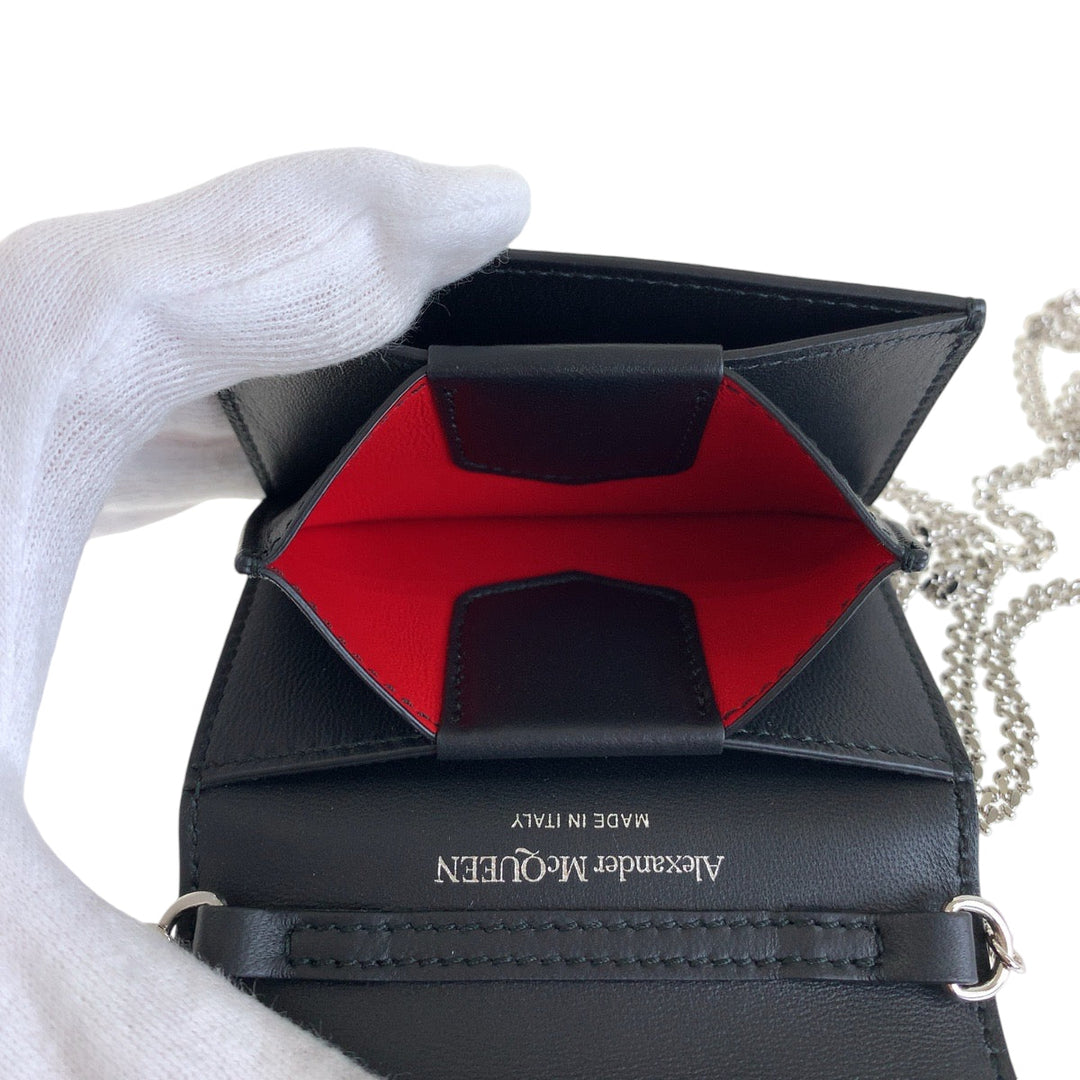 Alexander McQueen Shoulder Bag leather Black SilverMetal ChainShoulder Bag Coin case skull studs Women Used Authentic