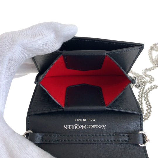 Alexander McQueen Shoulder Bag leather Black SilverMetal ChainShoulder Bag Coin case skull studs Women Used Authentic