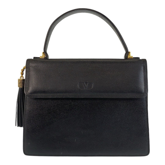 Valentino Garavani Handbag leather Black Gold Metal Handbag Women Used Authentic