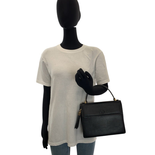 Valentino Garavani Handbag leather Black Gold Metal Handbag Women Used Authentic