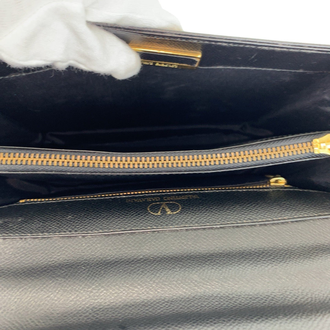 Valentino Garavani Handbag leather Black Gold Metal Handbag Women Used Authentic