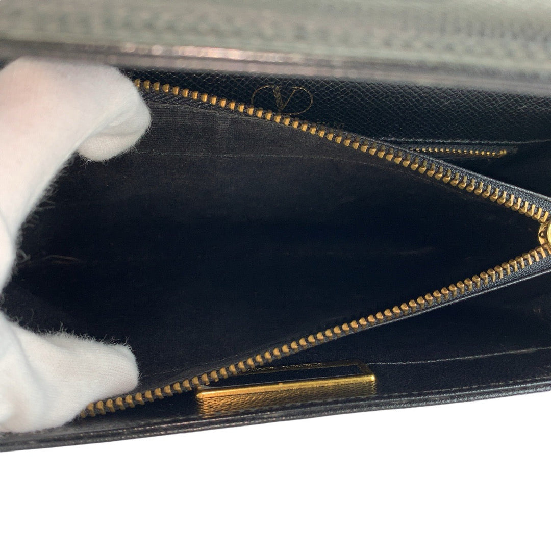 Valentino Garavani Handbag leather Black Gold Metal Handbag Women Used Authentic