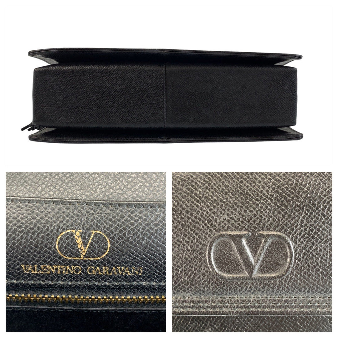 Valentino Garavani Handbag leather Black Gold Metal Handbag Women Used Authentic