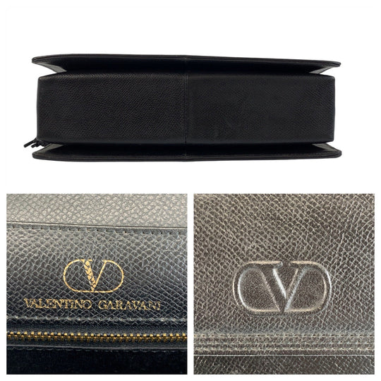 Valentino Garavani Handbag leather Black Gold Metal Handbag Women Used Authentic