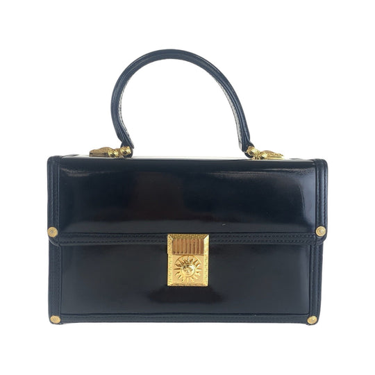 VERSACE Handbag enamel Black Gold Metal Handbag vanity bag Sunburst Women Used Authentic