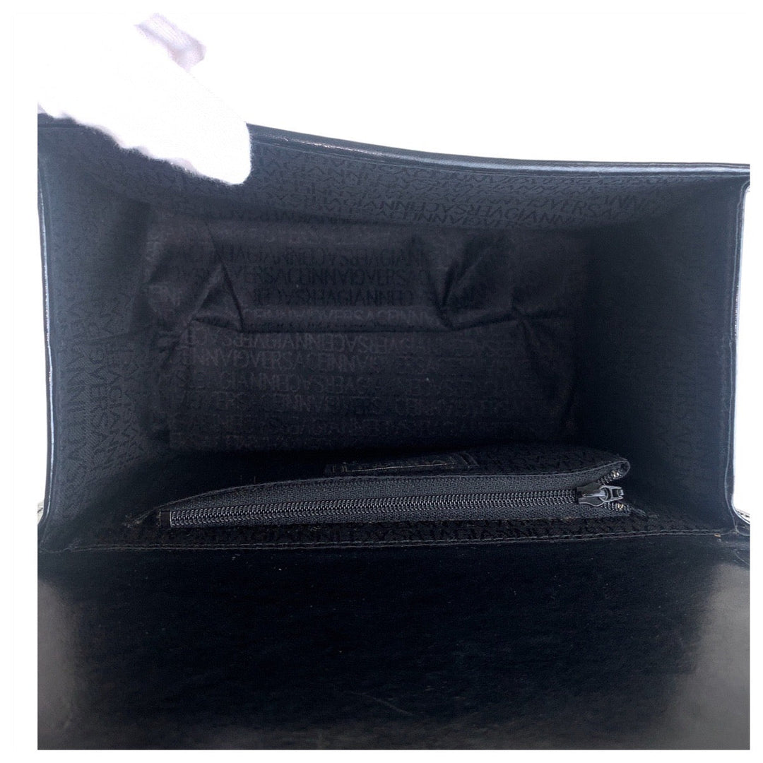 VERSACE Handbag enamel Black Gold Metal Handbag vanity bag Sunburst Women Used Authentic