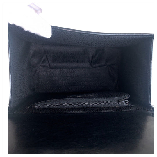 VERSACE Handbag enamel Black Gold Metal Handbag vanity bag Sunburst Women Used Authentic