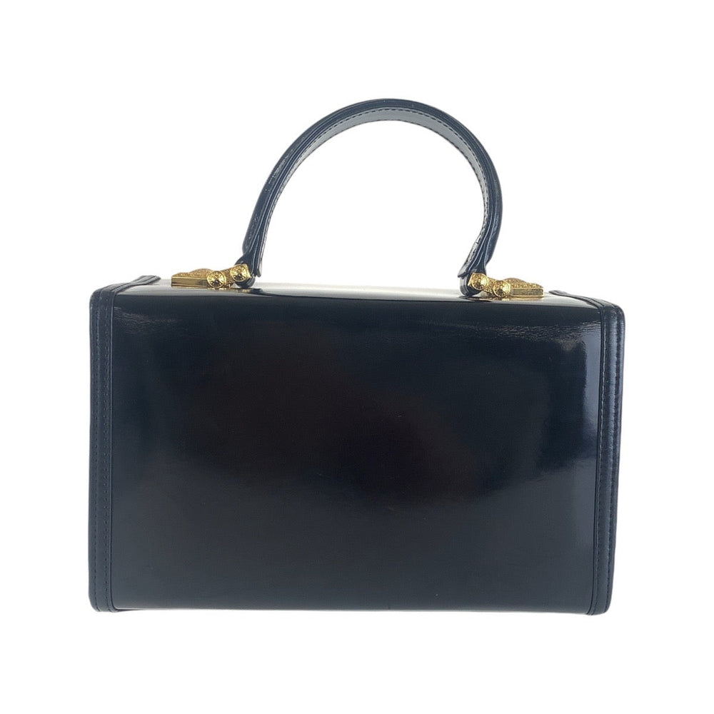VERSACE Handbag enamel Black Gold Metal Handbag vanity bag Sunburst Women Used Authentic