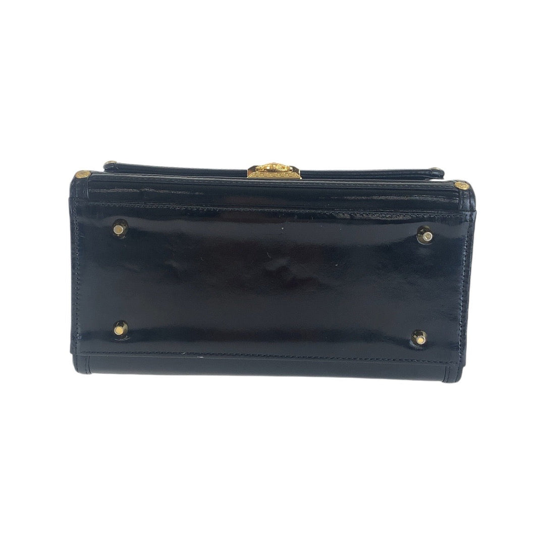 VERSACE Handbag enamel Black Gold Metal Handbag vanity bag Sunburst Women Used Authentic