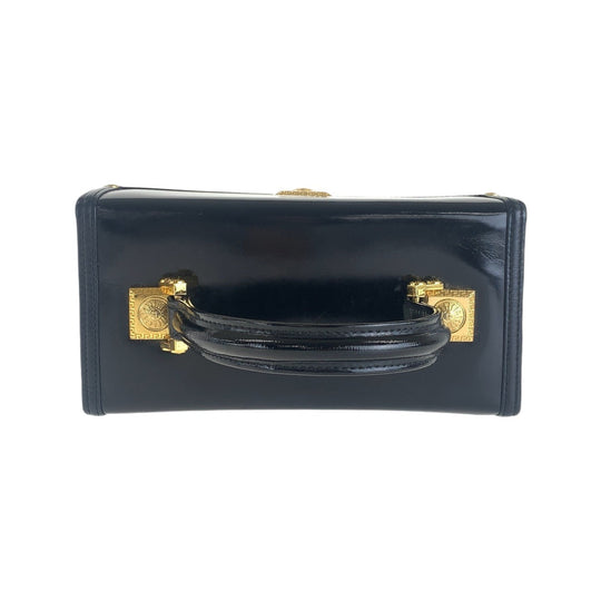 VERSACE Handbag enamel Black Gold Metal Handbag vanity bag Sunburst Women Used Authentic