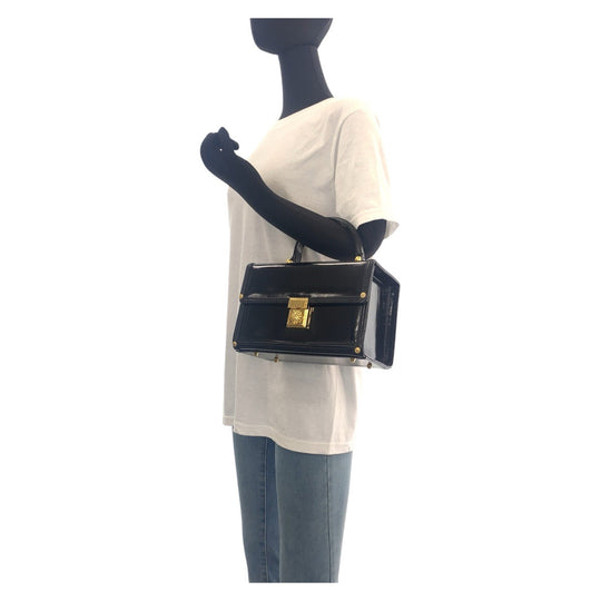 VERSACE Handbag enamel Black Gold Metal Handbag vanity bag Sunburst Women Used Authentic