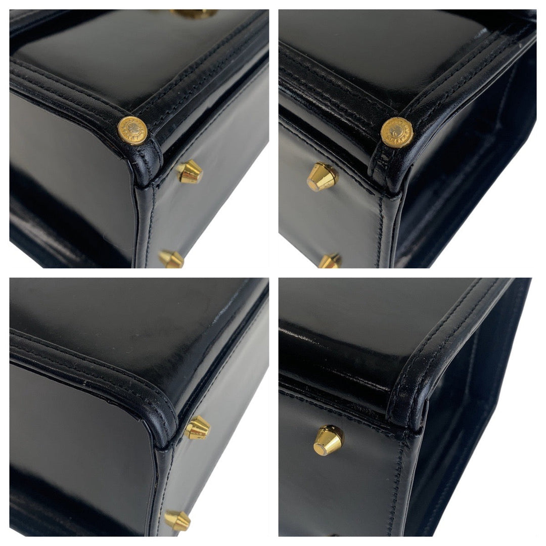 VERSACE Handbag enamel Black Gold Metal Handbag vanity bag Sunburst Women Used Authentic