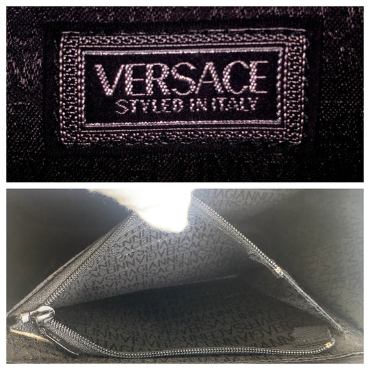 VERSACE Handbag enamel Black Gold Metal Handbag vanity bag Sunburst Women Used Authentic