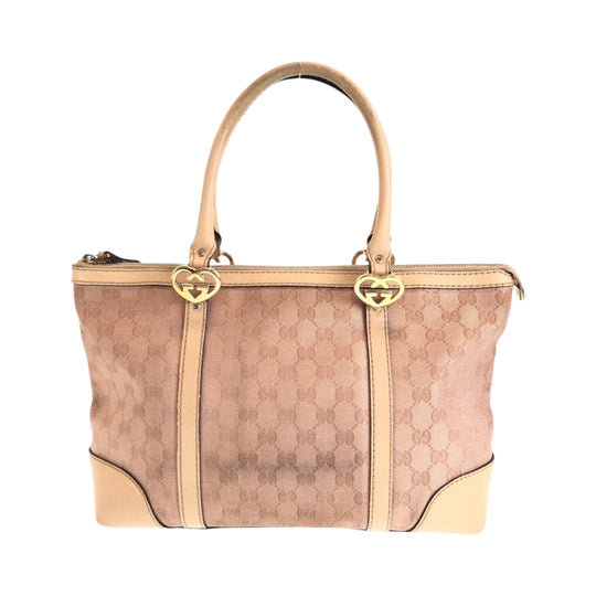 GUCCI Tote Bag 257069 GG canvas Pink Beige Gold Metal Tote Bag Shoulder Bag Lovely Women Used Authentic