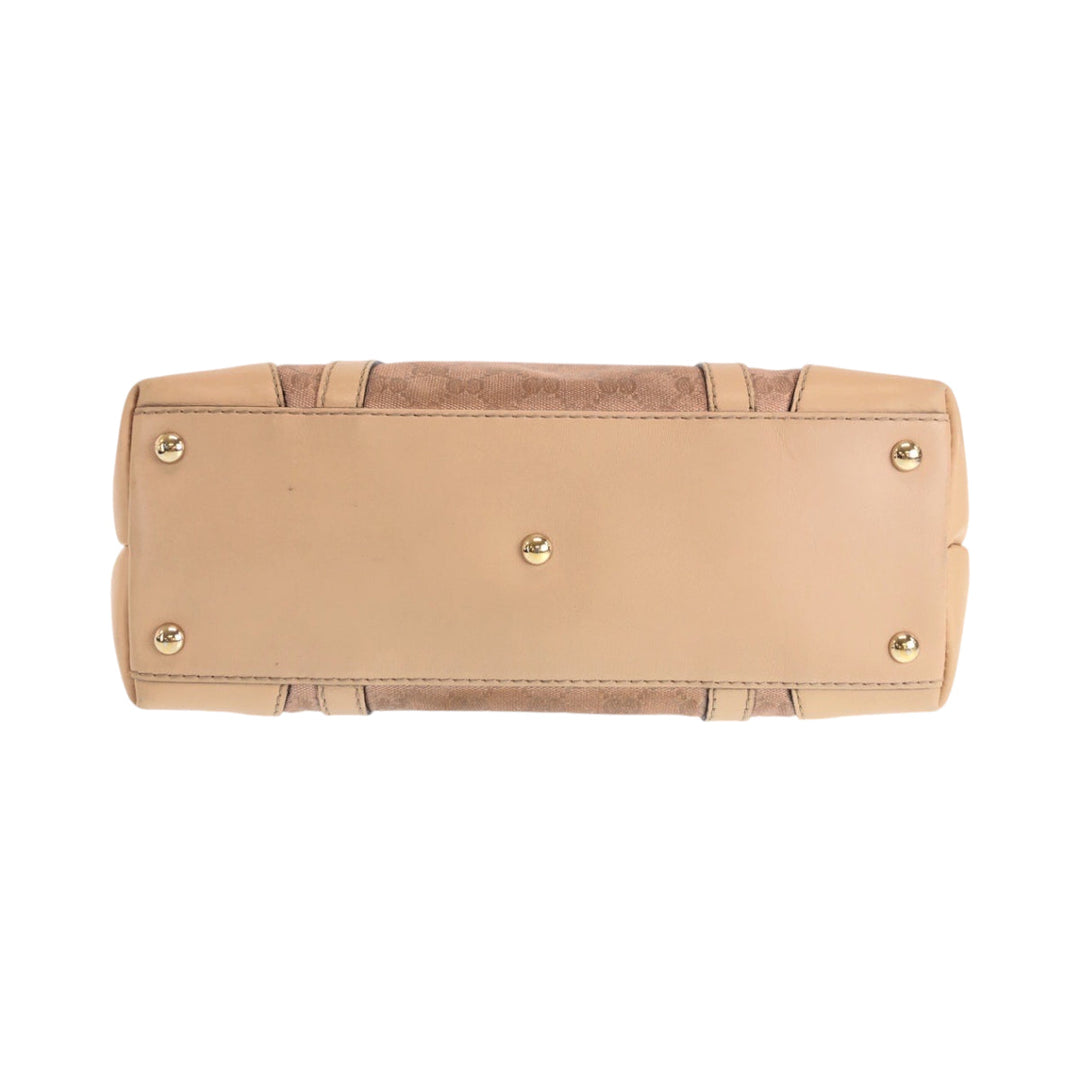 GUCCI Tote Bag 257069 GG canvas Pink Beige Gold Metal Tote Bag Shoulder Bag Lovely Women Used Authentic