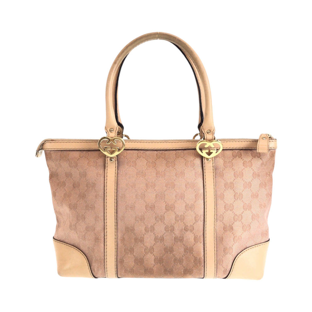 GUCCI Tote Bag 257069 GG canvas Pink Beige Gold Metal Tote Bag Shoulder Bag Lovely Women Used Authentic