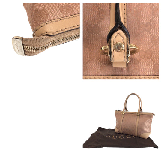 GUCCI Tote Bag 257069 GG canvas Pink Beige Gold Metal Tote Bag Shoulder Bag Lovely Women Used Authentic