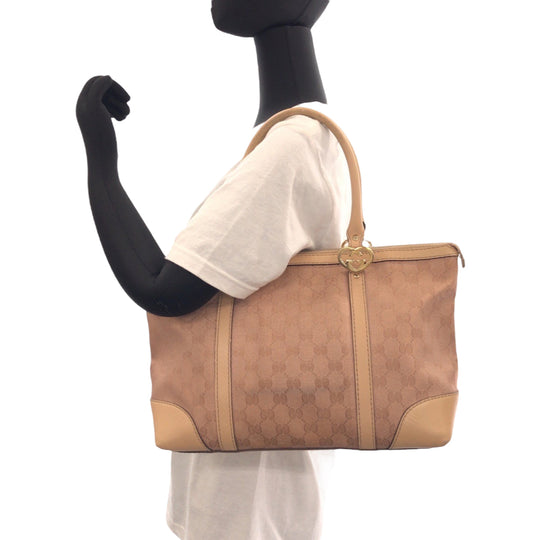 GUCCI Tote Bag 257069 GG canvas Pink Beige Gold Metal Tote Bag Shoulder Bag Lovely Women Used Authentic
