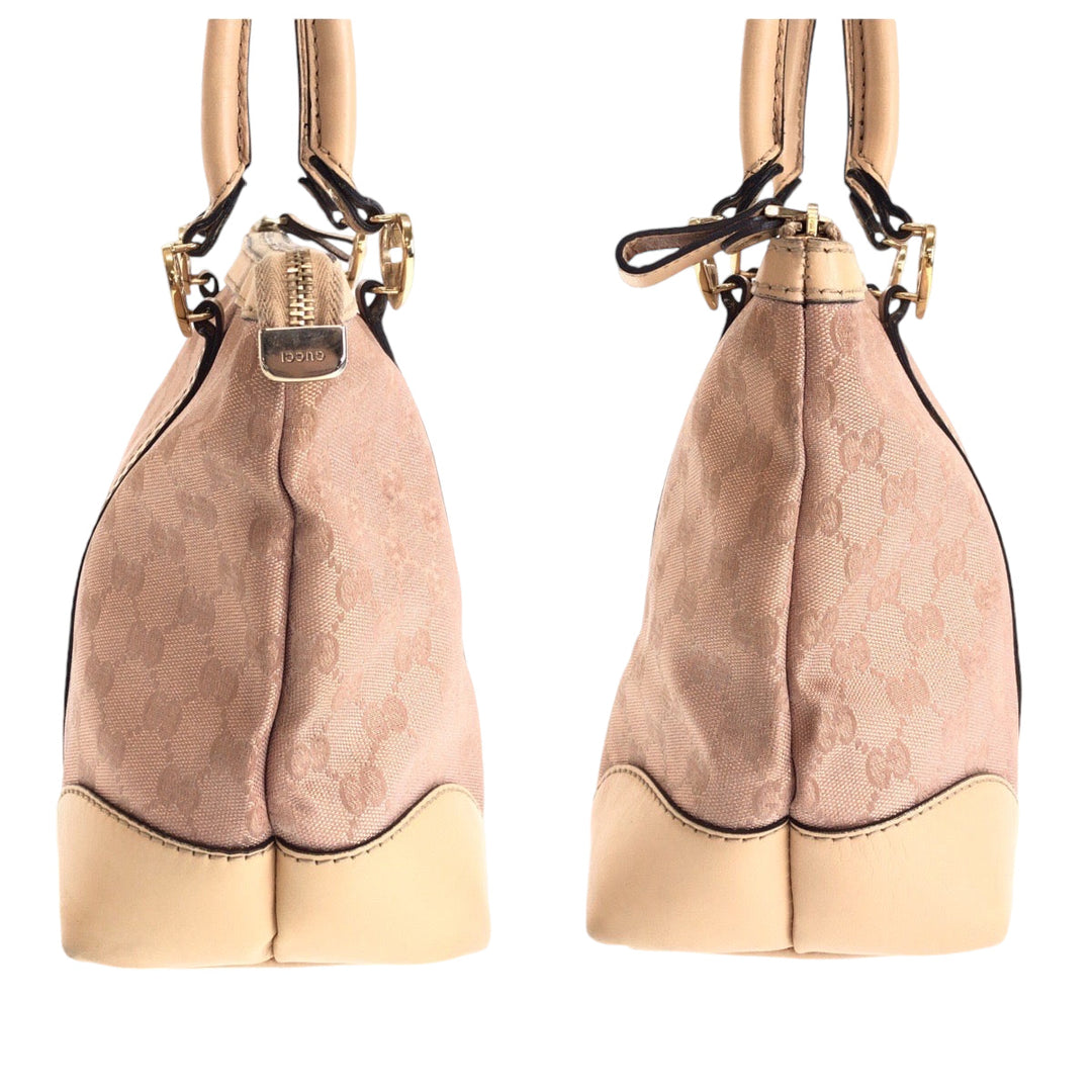 GUCCI Tote Bag 257069 GG canvas Pink Beige Gold Metal Tote Bag Shoulder Bag Lovely Women Used Authentic