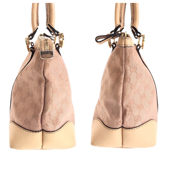 GUCCI Tote Bag 257069 GG canvas Pink Beige Gold Metal Tote Bag Shoulder Bag Lovely Women Used Authentic